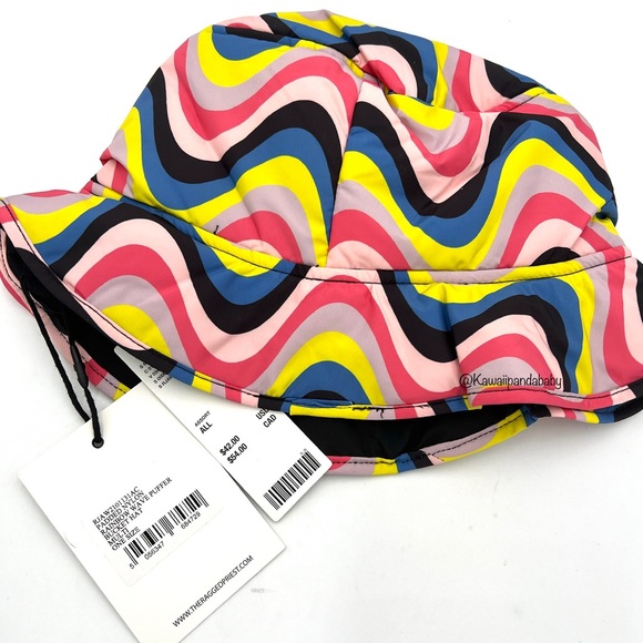 NWT Ragged Priest Rainbow Abstract Wavy Pink Black Reversible Puffer Bucket Hat - Picture 2 of 6